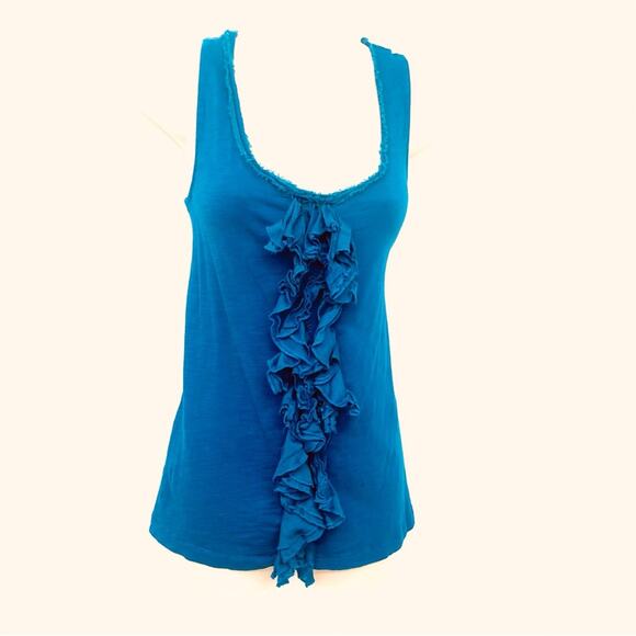 Ann Taylor Loft Teal Blue Textured Ruffled Front Tank Top Wide Scoop Neck - Picture 12 of 16